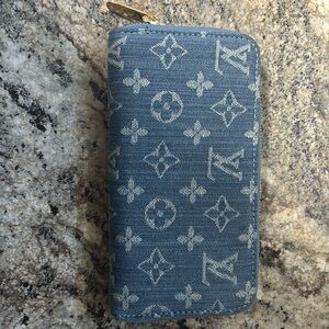 Denim zip around wallet